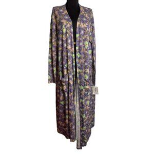 Lularoe Sarah XL Long Duster Cardigan Open Front Geometric Linen Blend NEW